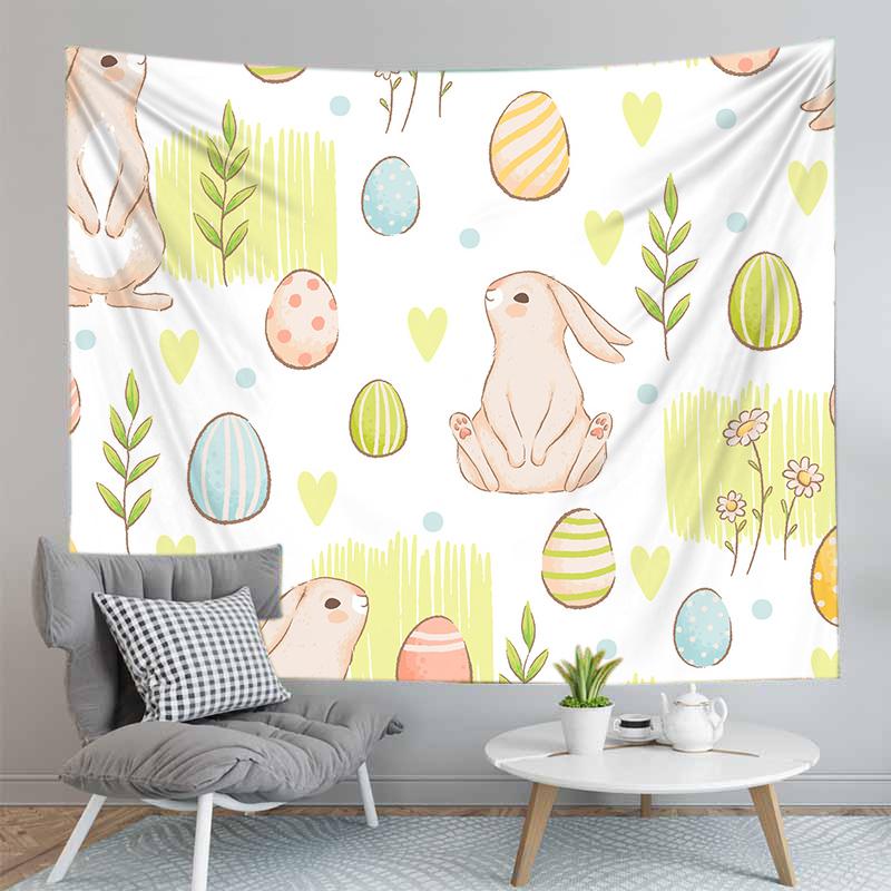 Cute Rabbit Print Tapestry for Girl Boys Dorm Room Decor Easter Rabbit Wall Hanging Kawaii Greetings and Presents for Easter Day