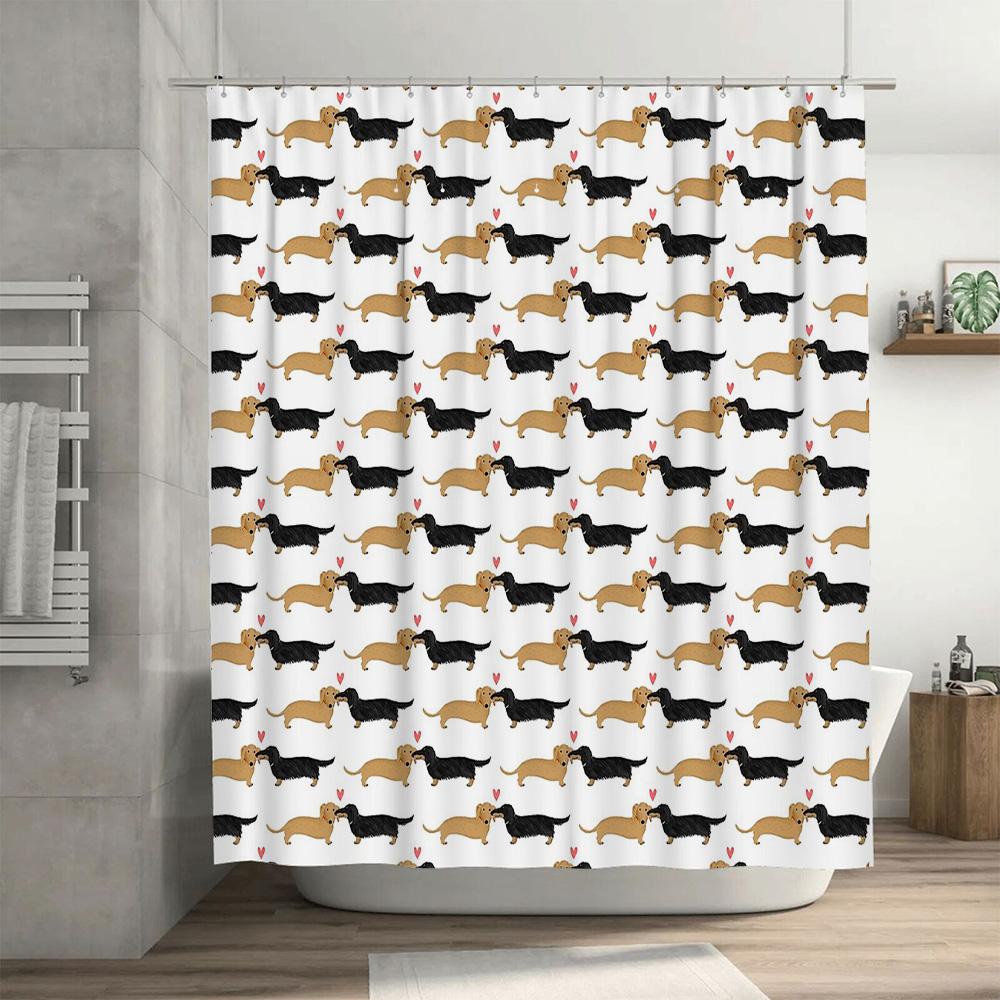 Dackel Hund Duschvorhang Niedliches Würstchenhund Muster Badezimmer Dekoration Hundeliebhaber Geschenk Lustiger Haustier Duschvorhang Vintage Stil