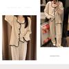 [MEME XTRA] Pajamas Ladies Front Opening Top and Bottom Set Room Wear Room Wear Thin Plain Color Sweat Absorption Ventilation Long Pants Sleeping