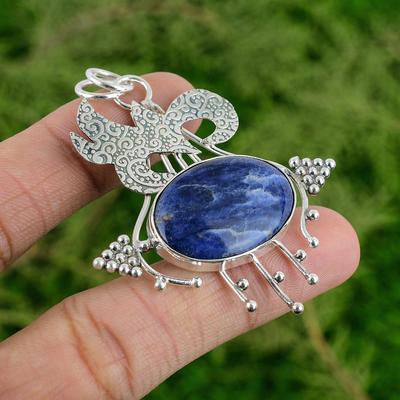 Ovaler Sodalith Edelstein Jubiläum Lünette Neuer Anhänger Schmuck 925 Sterling Silber
