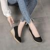 2025 Spring & Autumn Women's Wedge Heel Shoes - European American Shallow Pointed Toe, Straw Braided Linen Style