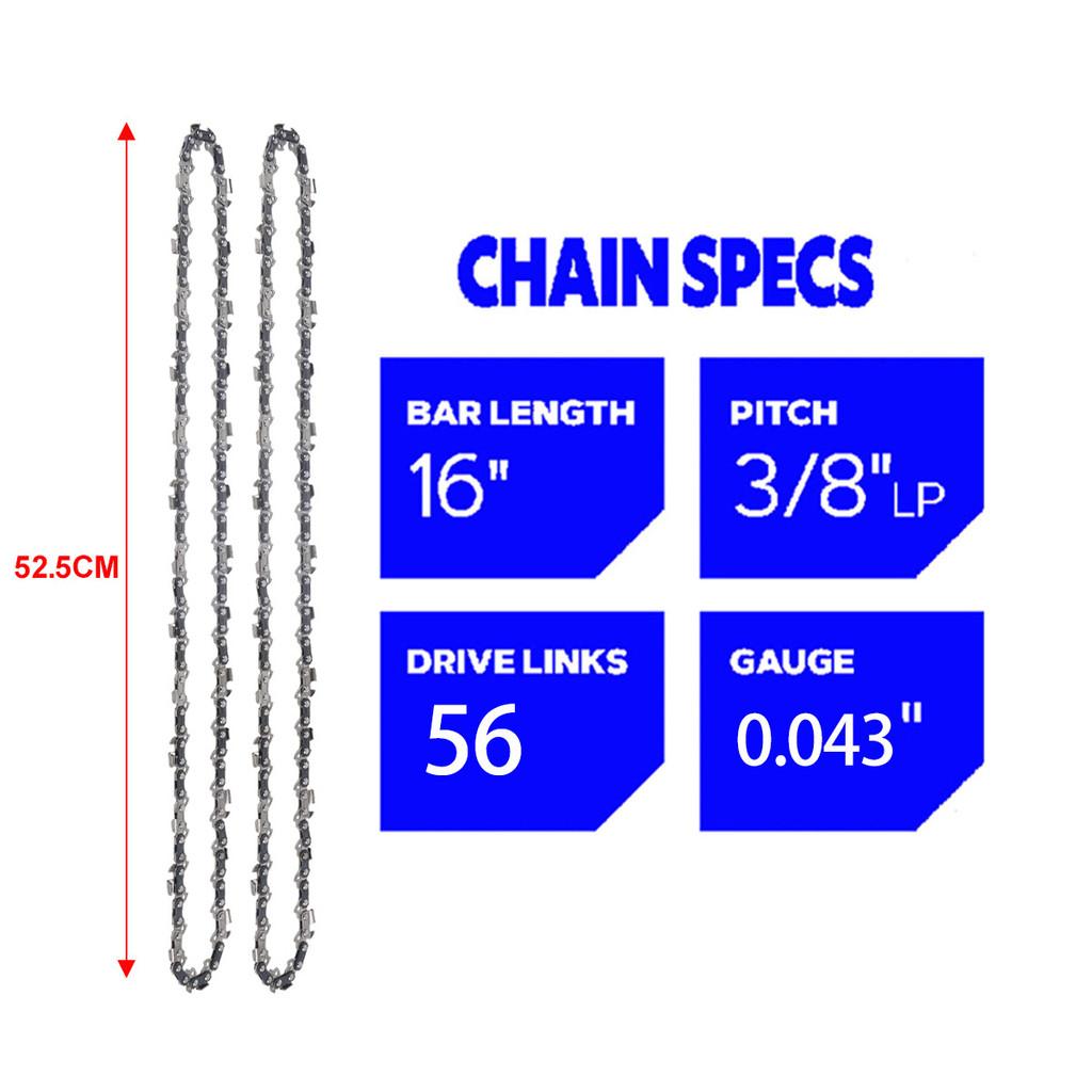 16 Inch Chainsaw Chain 3/8" LP Saw Chains 56 Drive Link Electric Saw Replacement Chainsaw Saw Chain 0.043" Chain gauge