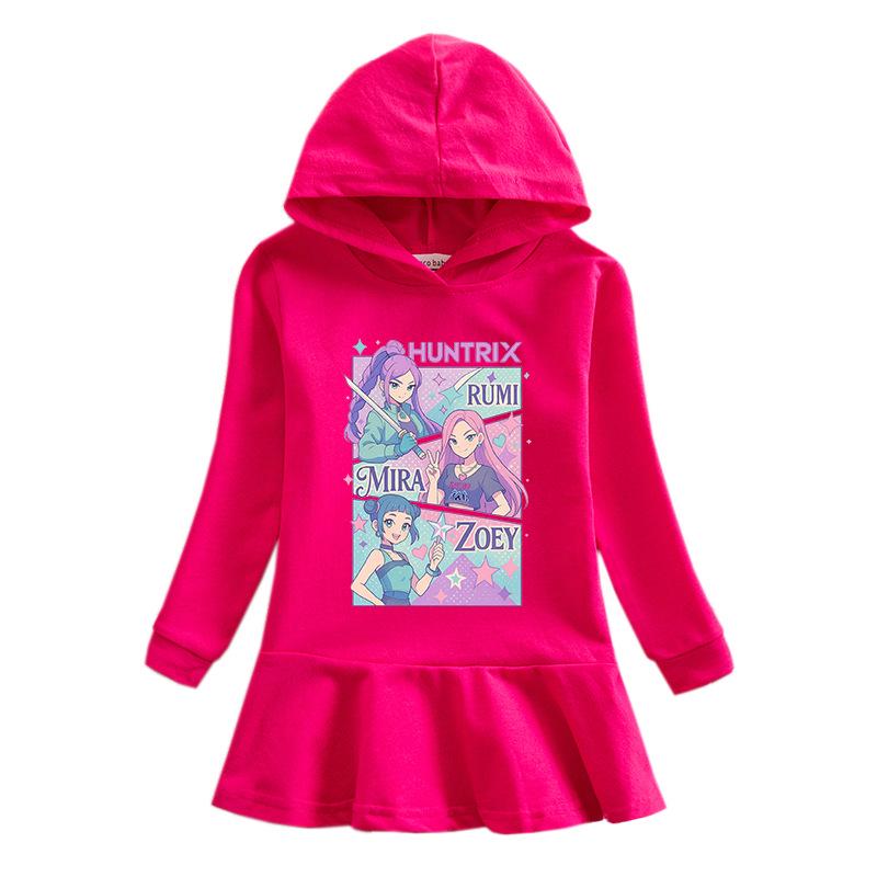 Vestito arcobaleno Cacciatore di demoni Kpop - Vestito da principessa plissettato con cappuccio a maniche lunghe per bambina per primavera e autunno