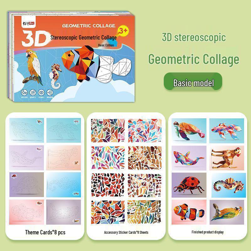 3D Geometric Collage Craft Kit for Kids: Educational Cartoon Stickers for Kindergarten