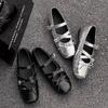 Mary Jane silver bow small single shoes women's 2025 new foreign style with skirt French light mouth flat ballet shoes