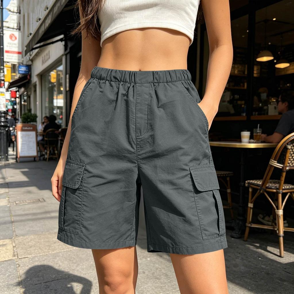 Women’s Loose Fit Outdoor Cargo Shorts with Multiple Pockets Relaxed Mid-Length Utility Shorts for Summer Sports Hiking