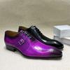 Fashion Luxury Men's Genuine Leather Brogue Oxford Shoes Lace-Up Black/Purple Dress Shoes for Wedding Party Business Formal Occasions