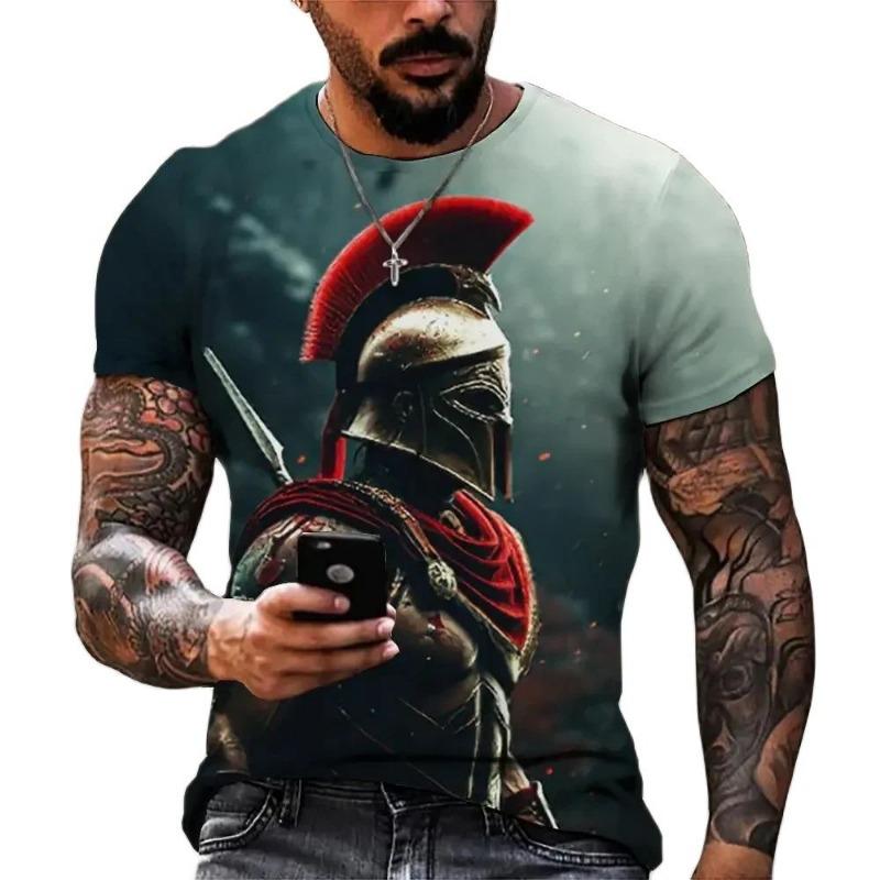 European and American Fashion Retro Spartan Warrior Graphic T-shirt For Men New Trend Casual 3D Printed Cool Personality Tee Top