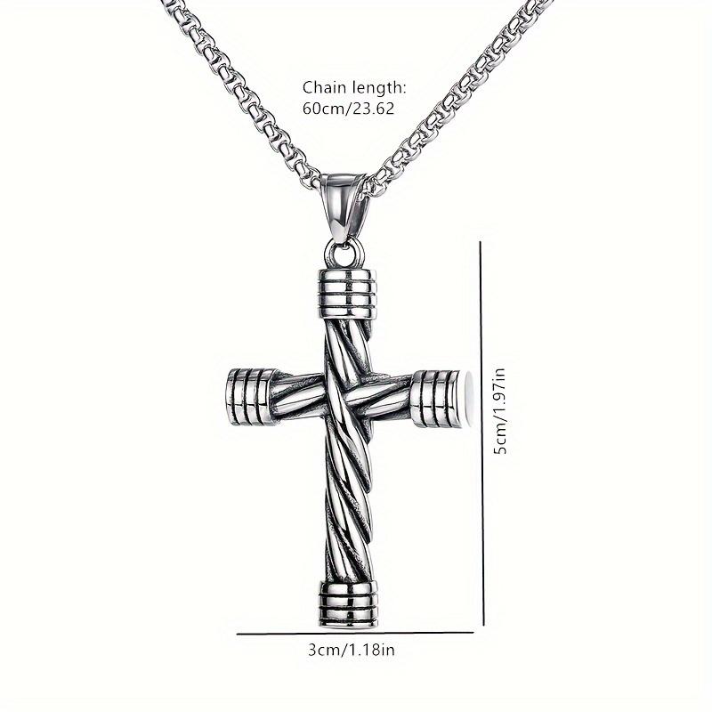 Simple Stainless Steel Necklace with Spiral Column Cross Pendant