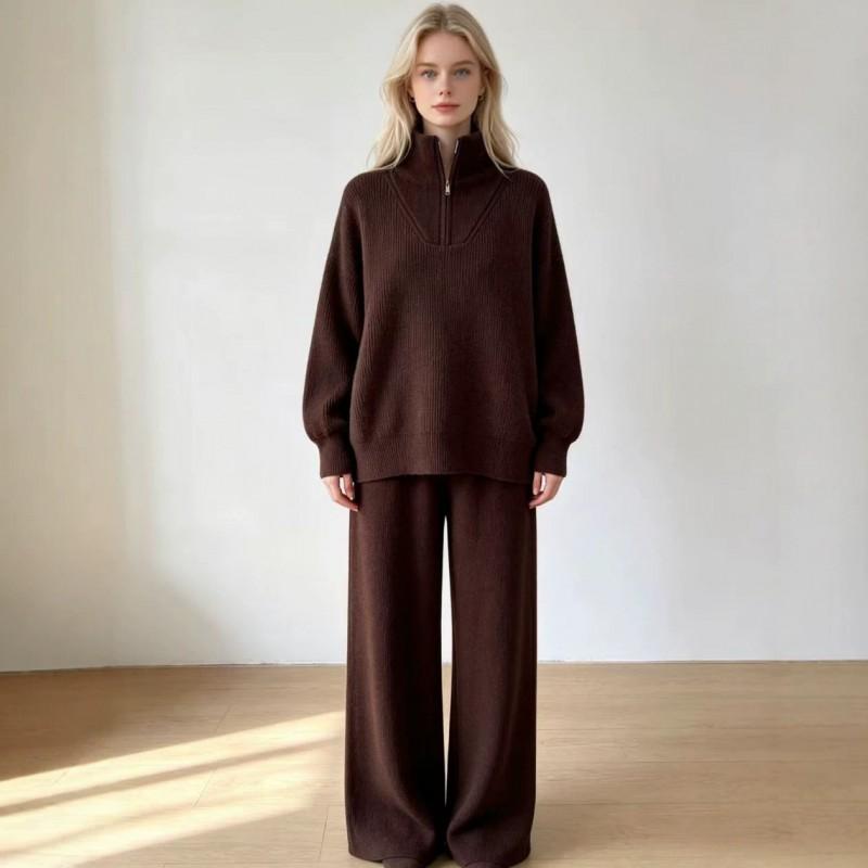 Womens Oversized Knit Sweater Wide Leg Pants Set Casual Solid Color Lounge Outfit Winter