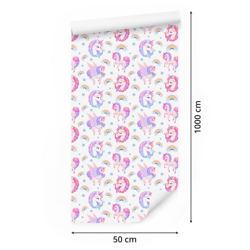 Unicorns Wallpaper White and Powder Pink for Living Room and Bedroom 50x1000