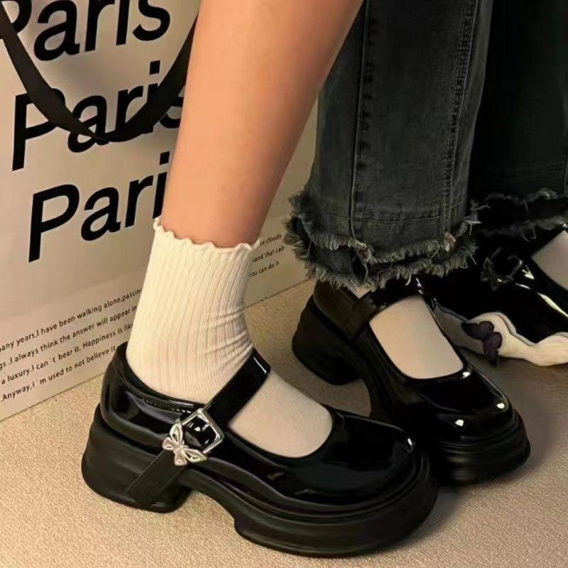 Thick High-heeled Platform Mary Jane Shoes Women's Summer 2025 New Black Round Head Sweet Cool French Japanese Small Leather Shoes