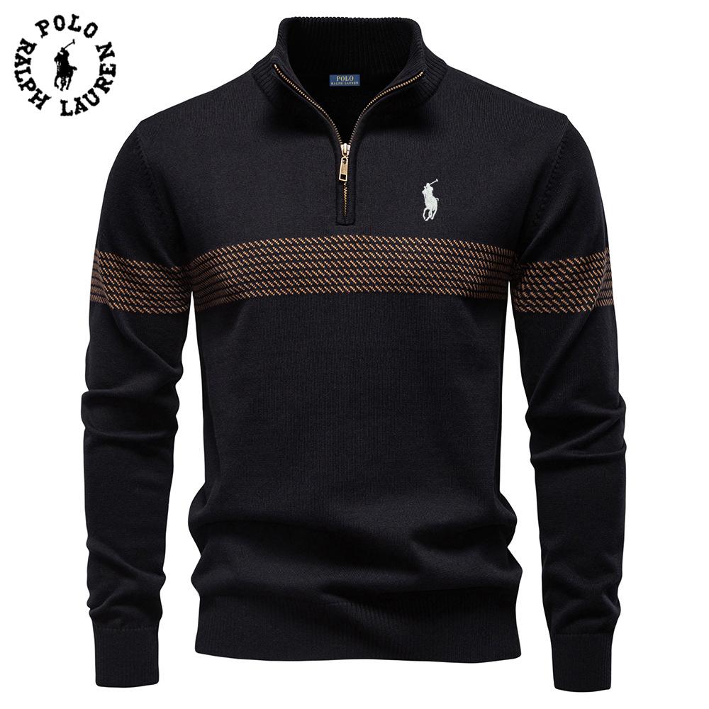 Polo Ralph Lauren 2025 Autumn and Winter Embroidery New Business Stand Collar Men's Pure Cotton Sweater, High-quality Casual Half Zipper Men's Top