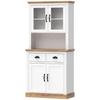 High Kitchen Sideboard, 4 Doors, 2 Glass, 2 Drawers, Worktop, Adjustable Shelves, White