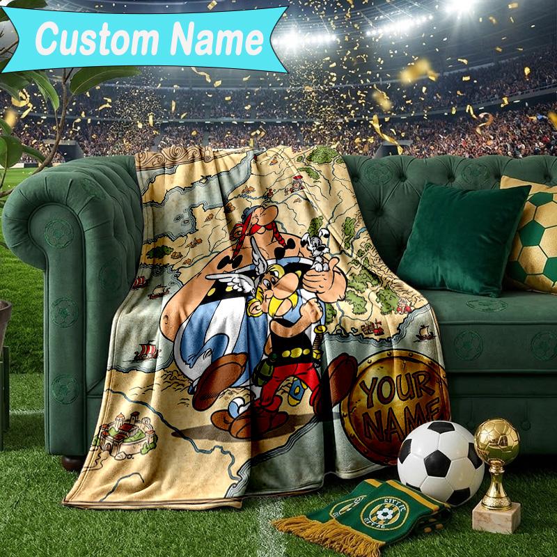 Custom Name Blanket Asterix Friends Blanket Bedding Blanket for Travel, Camping, Living Rooms, Offices, Sofas, Fan Christmas Gift
