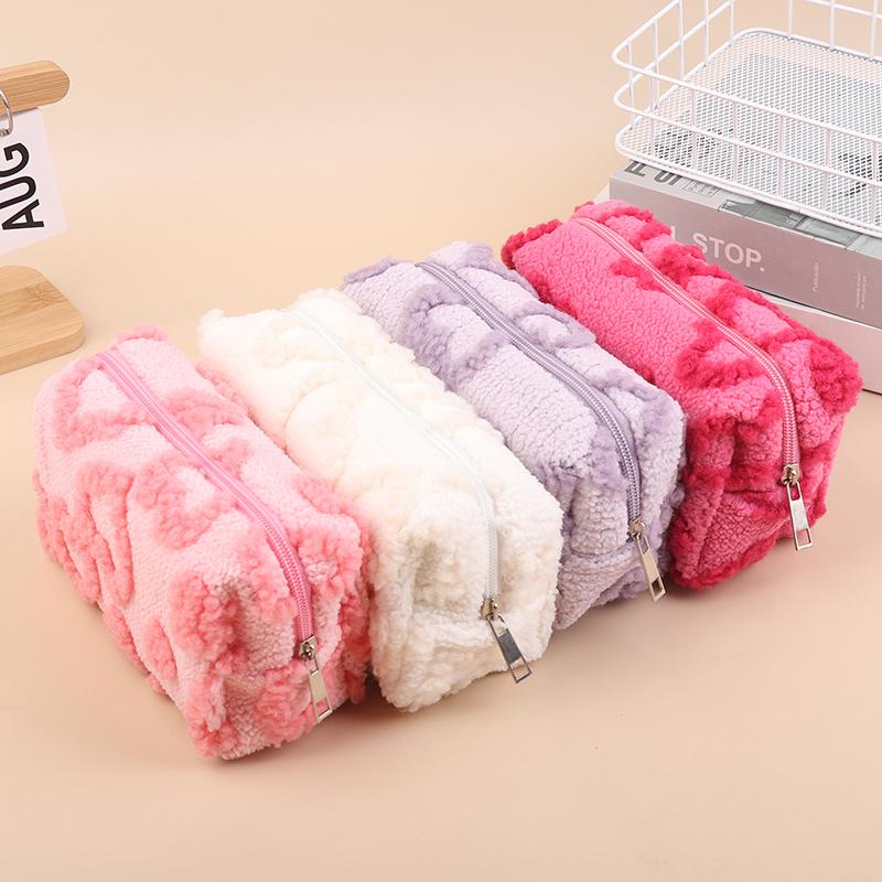 Plush Makeup Bags Soft Travel Cosmetic Storage Bag Portable Love Print Organizer Pencil Case Cute Clutch Pouch