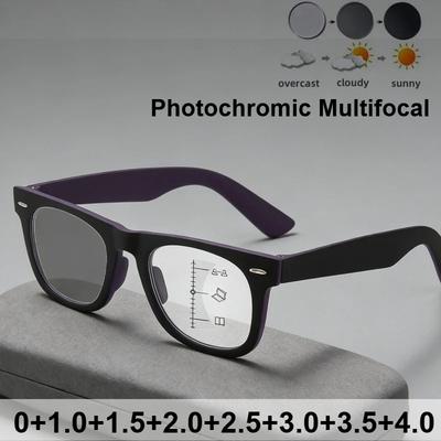 Fashionable Photochromic Multifocal  Eyeglasses Frames for Women Men Blue Light Blocking Square-framed Glasses Trendy Hyperopia +1.0+4.0