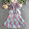 French light luxury heavy industry bead round neck lotus leaf sleeve dress women's summer waist thin pleated pendulum long skirt