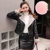 Plush Lapels Faux Faux Leather Jacket for Women Leater Jacket Spring Autumn Slim Fit Cardigan Coat Outerwear Lady Short Jacket