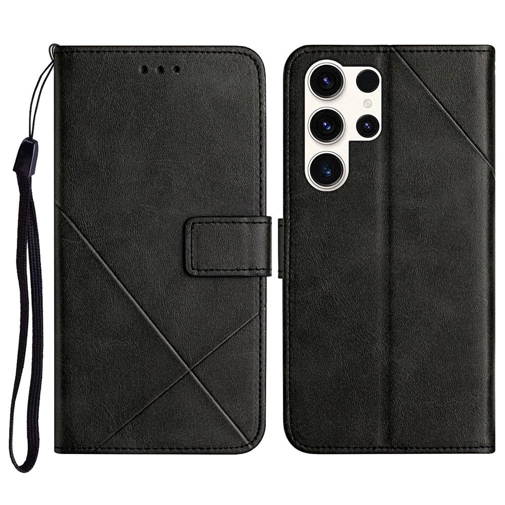 For Samsung Galaxy S26 Ultra Case Line Pattern Wallet Leather Phone Cover with Wrist Strap