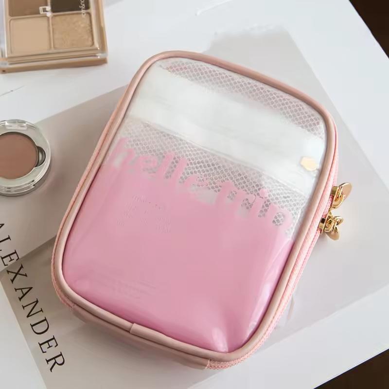 Transparent Travel Cosmetic Bag Portable Mini Waterproof Cosmetic Lipstick Bag Large Opening With Zip Outdoor Clutch Bag