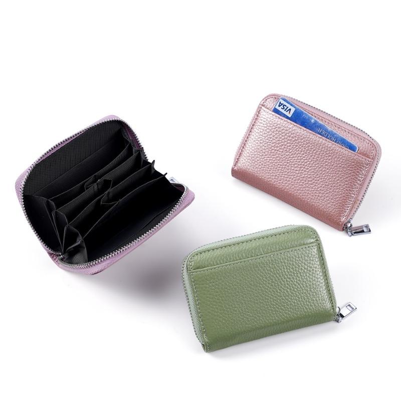 Multi-Compartment RFID Blocking Leather Coin Purse, Japanese Style Zipper Change Wallet with Card Slots, New Women Small Wallet