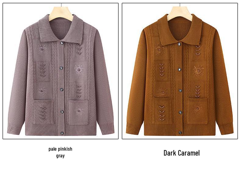 Grandma's Loose Knit Cardigan - Spring/Fall Wear for Middle-aged and Elderly Women