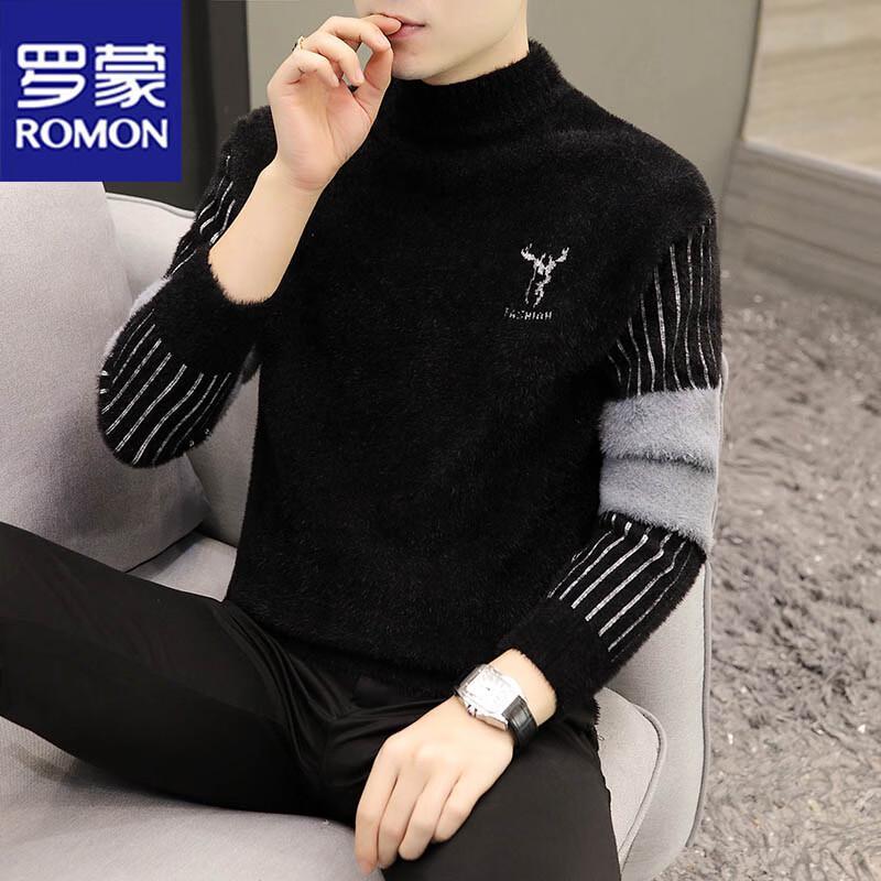 

ROMON Men s Thickened Casual Round Neck Pullover Sweater 3XL