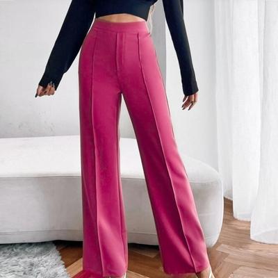 Women's Pant Solid Color Straight High Waist Pants Trousers