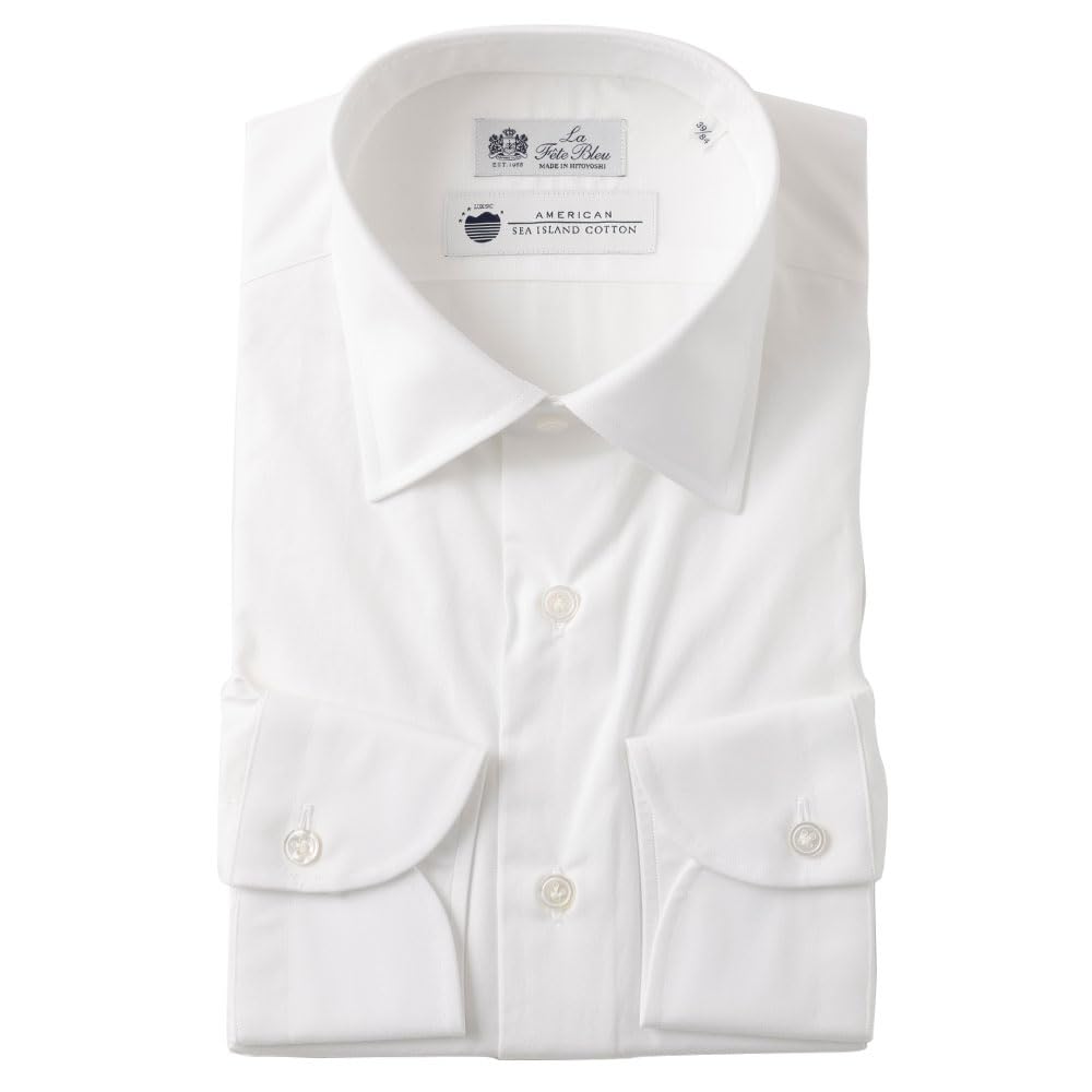 

HITOYOSHI Men s Long Sleeve Dress Shirt, Sizes 6, ASIC [Semi-Wide/White Broadcloth/Sizes 43-86], 100% Cotton
