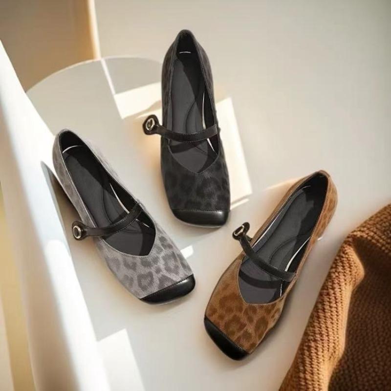 Fashion French Leopard Single Shoes Women Spring and Autumn 2025 New Retro Square Toe Low Heel Mary Jane Shoes