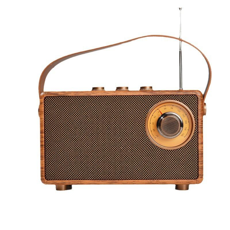 Vintage Wooden Bluetooth Speaker FM Radio Portable Retro Audio Player with Antenna TF Card/USB Support HIFI Sound for Home
