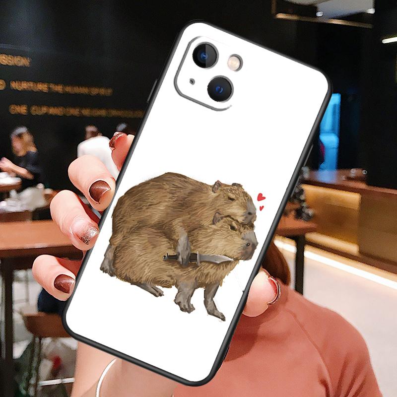 

Cute Cartoon Capybara Phone Case For iPhone 16 Pro Max 14 13 12 11 15 Pro Max Plus 12 13 Mini XR 16e Funda Cover iPhone 14 Plus