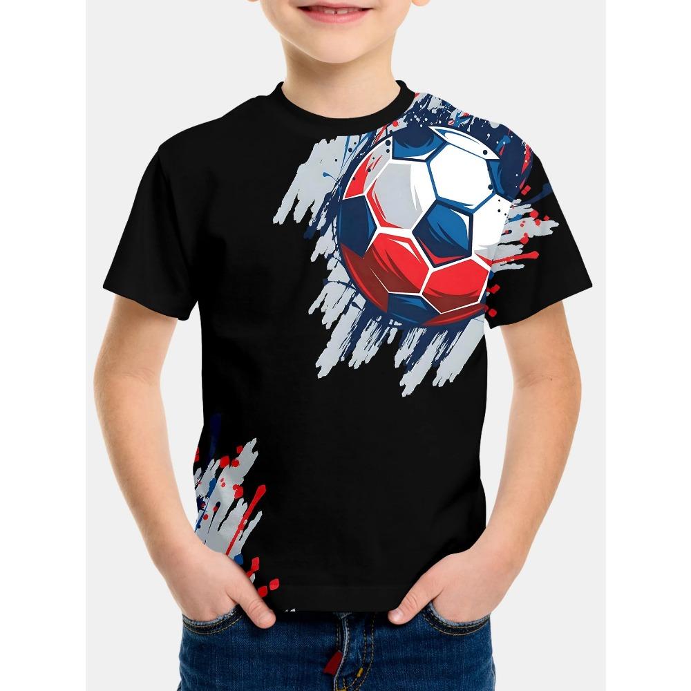 Cool Football T-shirt, Children's T-shirt, Boys' Outdoor Baby Summer Outfit, Short Sleeved 3D Football Print, Girls' T-shirt