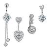 3-4pcs/lot Gold Color Crystals Zircon Belly Button Rings 14G Curved Stainless Steel Heart Wing Tassel Belly Navel Piercing Sets