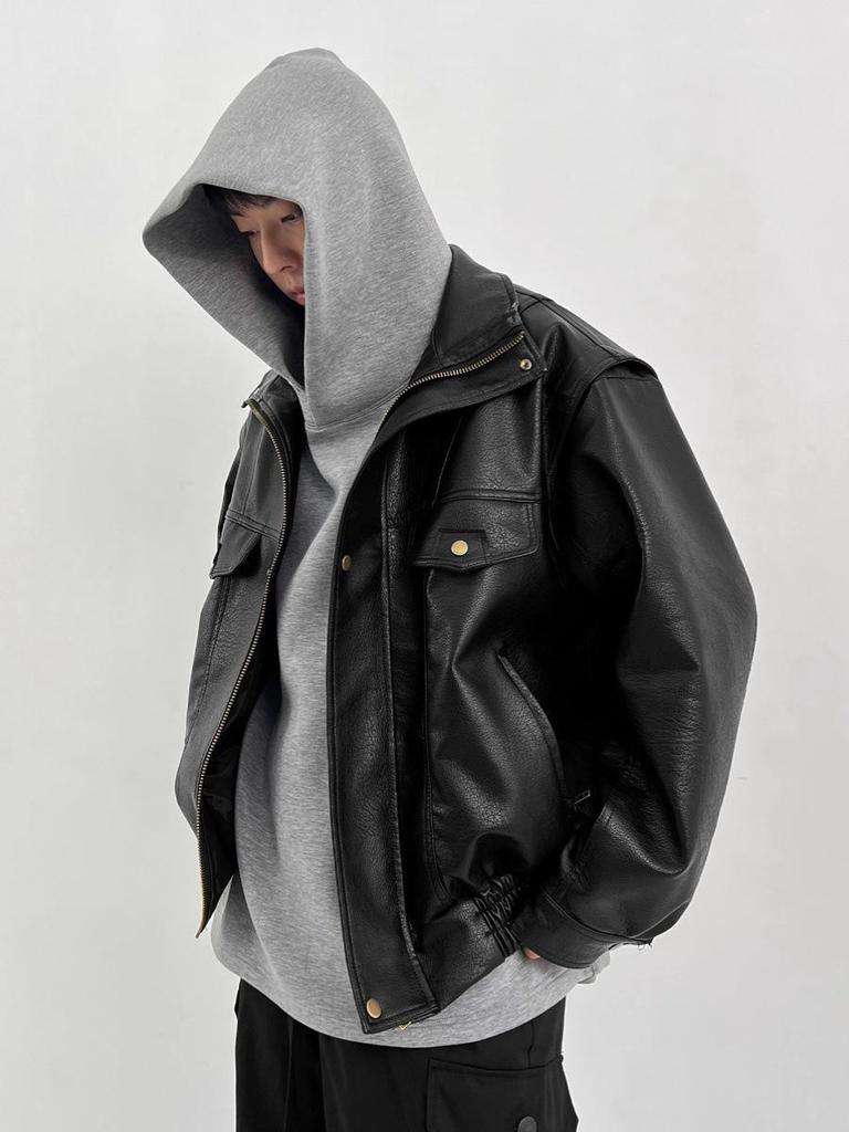 Men's American Retro Faux Leather Motorcycle Jacket - Soft, Short, High-End Feel, Pilot Style for Spring/Autumn