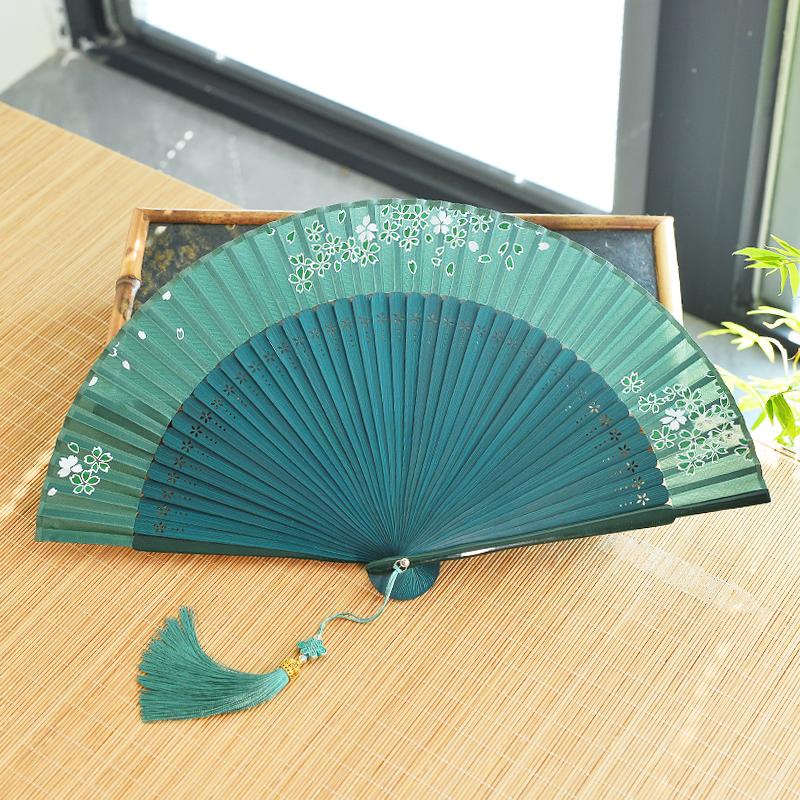 Chinese Custom Folding Fan Simulated Silk Fan Surface Bamboo Fan Bones Stage, Stage Props Decorative Crafts Chinese Culture