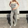 Casual Flare Pants Set for Women Solid Color Crop Tank Top Low Rise Lacing Pants Two Piece Outfit Loungewear Streetwear
