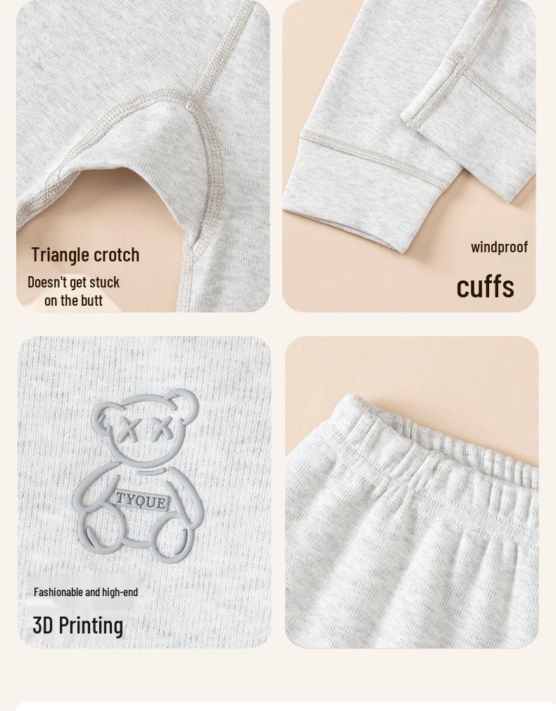 Children's Warm Autumn/Winter Underwear Set for Medium and Large Kids – Cozy Brushed Cotton Top & Trousers, Unisex, Thickened Two-Piece Set