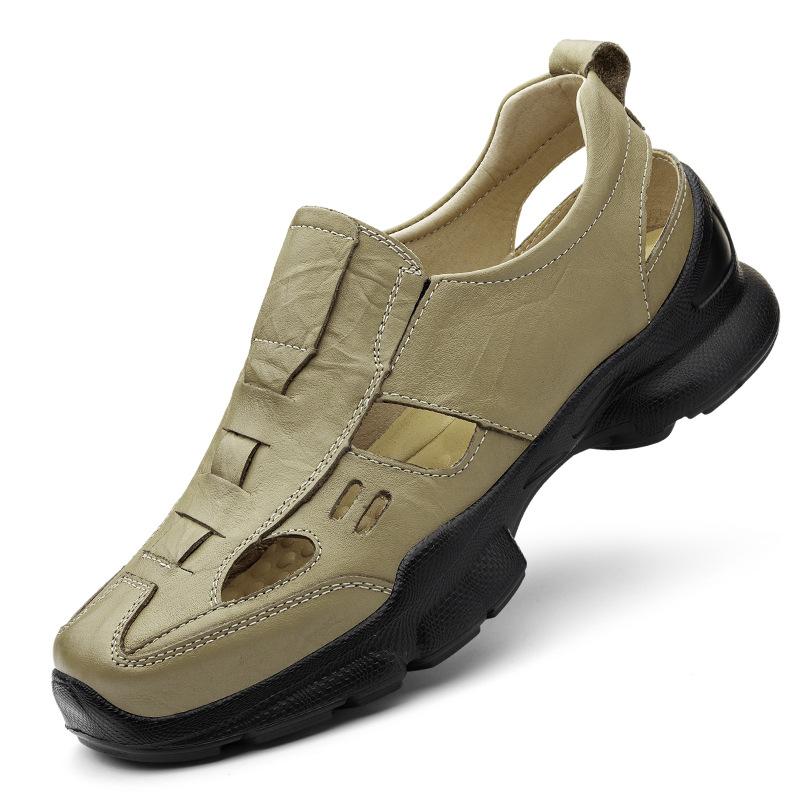 

Увеличение роста 6 см мужские сандалии кожаные полые дышащие туфли мужские повседневные универсальные нескользящие с мягкой подошвой кожаные сандалии 45