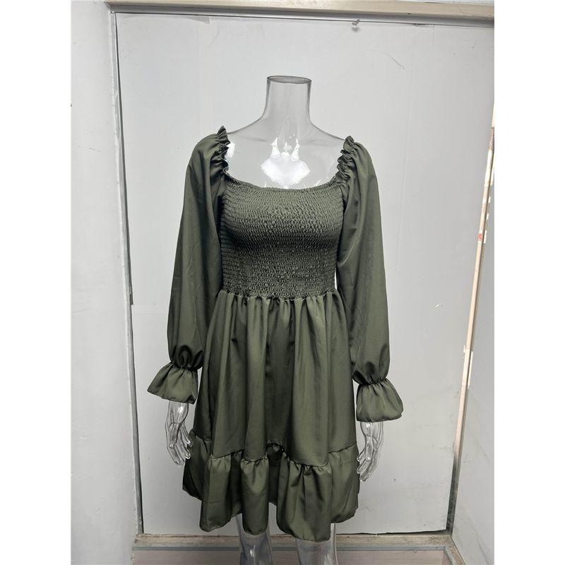 

Fashion Fashion Sexy Slim Long Sleeve Ruffles Dress Short Skirt Sexy Bodycon Mini Dress Army Green 2XL