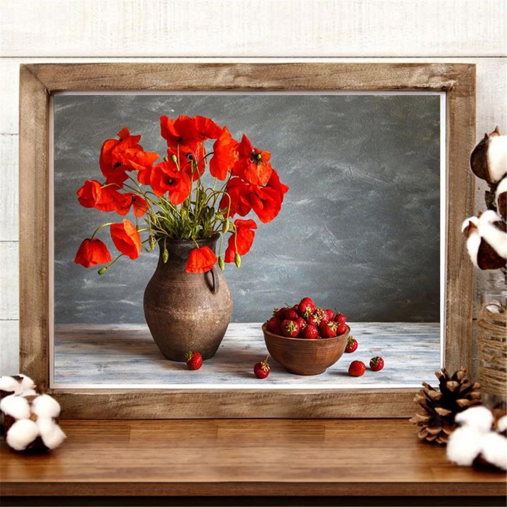 K ptura diamante 5D fai da te papavero decorazioni per la casa fiore diamante ricamo mosaico fiore punto croce adesivo da parete regalo