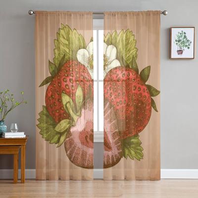 Antike Erdbeere im Retro-Stil, transparente Vorhänge für Wohnzimmer, transparenter Tüll, Fenstervorhang, Schlafzimmer, Küche, Schleier, Vorhänge