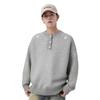 Men's Korean Style Grey Henley Knit Sweater, Long-Sleeve, Round Neck, Winter 2026 Edition