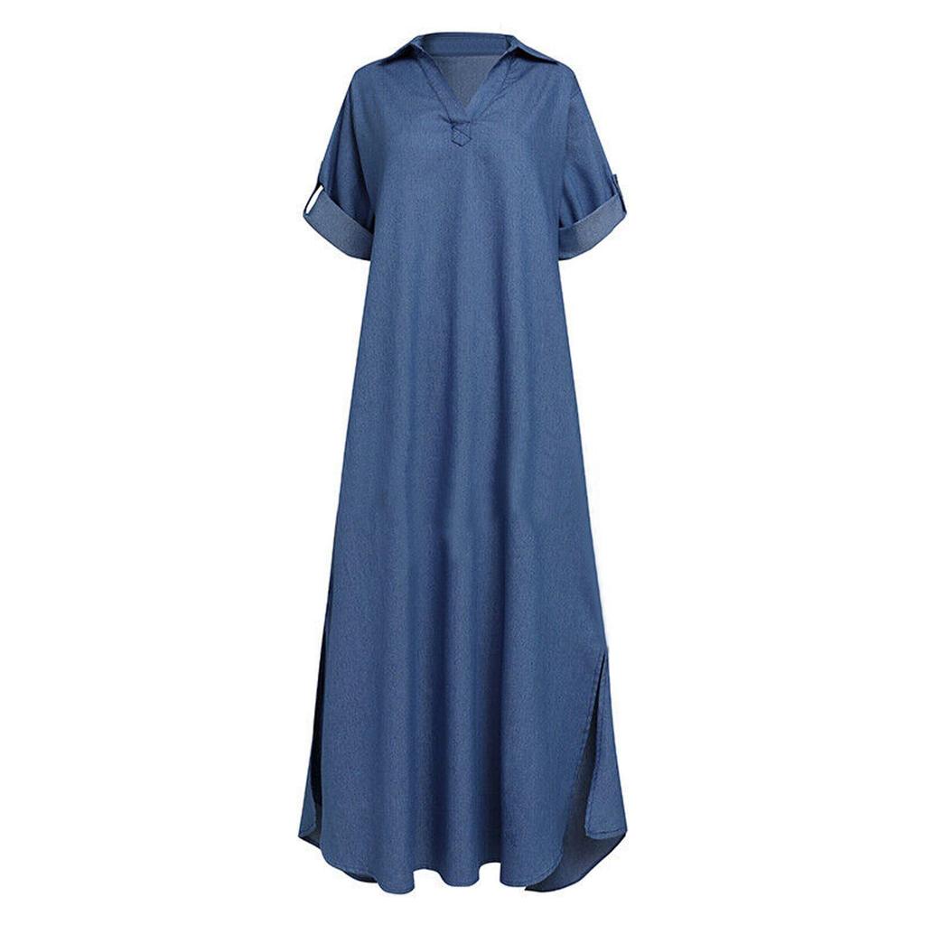 2024 Plus Size Women's Denim Dress - European & American Style, Solid Color