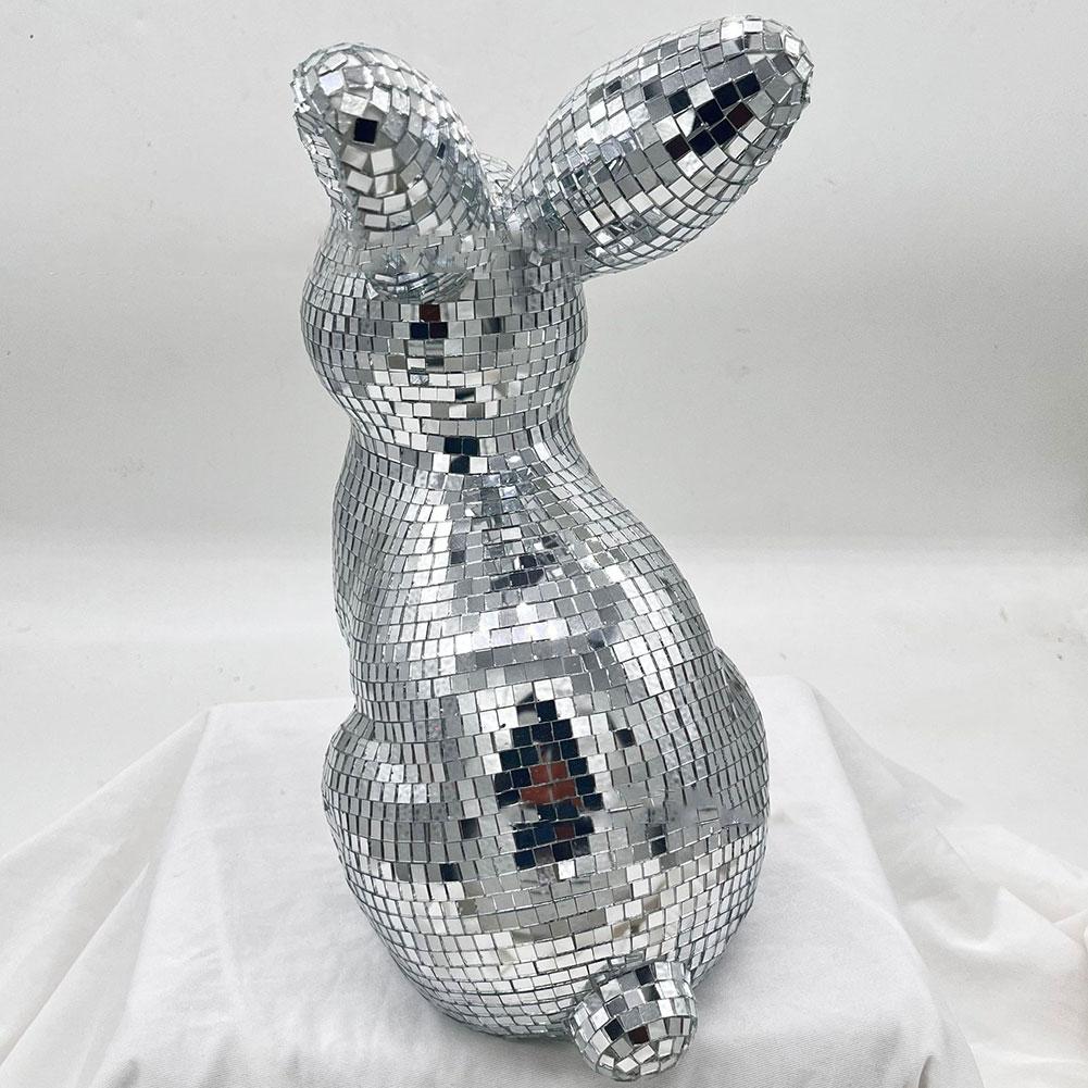 2025 New Easter Decoration Disco Rabbit Prop Silver Foam Animal Rabbit Ball Reflective Gift Mir D0O0