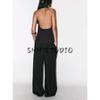Hanging Collar Vest Style Tops Vest 5427709 Vertical Mid Waist Wide Leg Casual Trousers 8338405