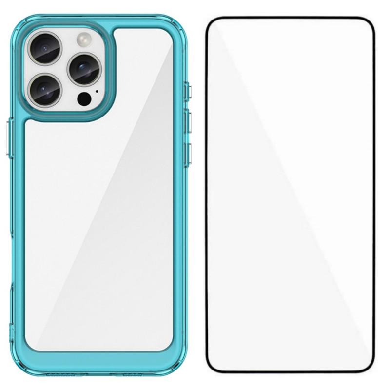 

For iPhone 16 Pro Max Phone Case WANLONFENG XC Series TPU Acrylic Cover with Tempered Glass (Big Lens Hole) Transparent Blue