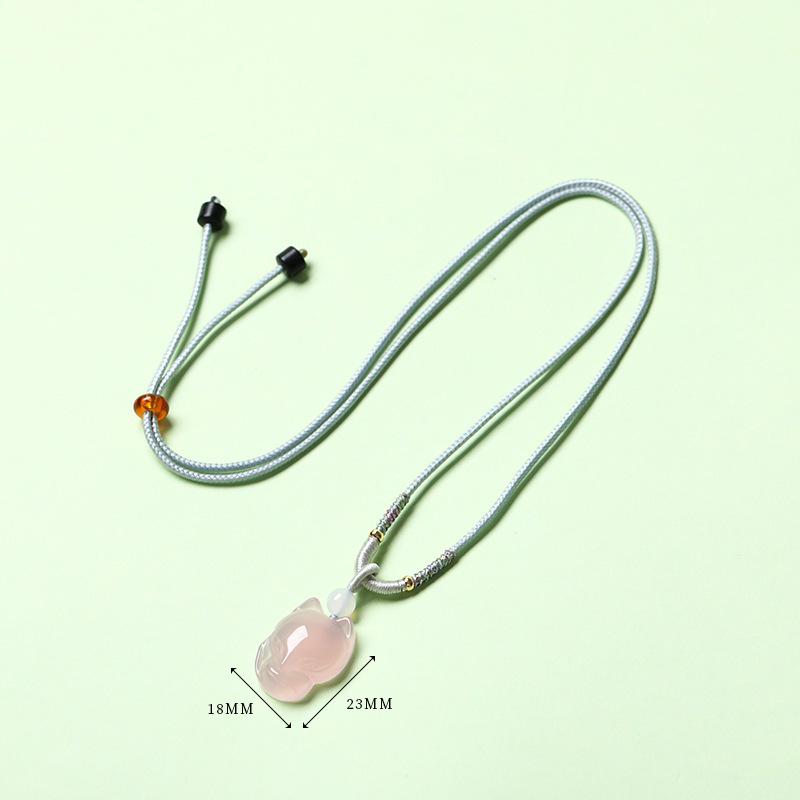 Elegant Natural White Agate Pendant Necklace with Wire Wrap, Fine Cord, Hanfu Inspired, New Chinese Style