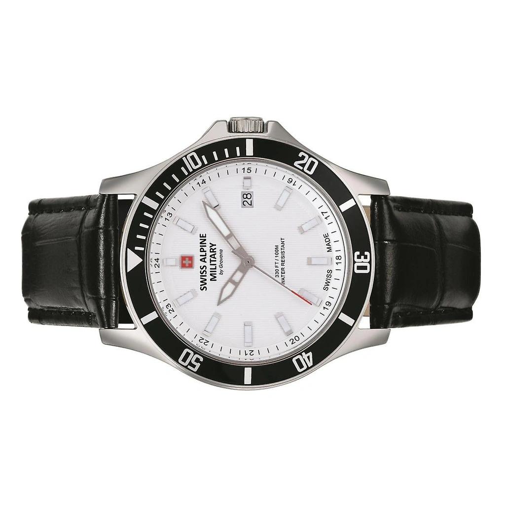 Swiss Alpine Military Challenger Leather Strap Silver Dial Quartz 7022.1532 100M Men's Watch